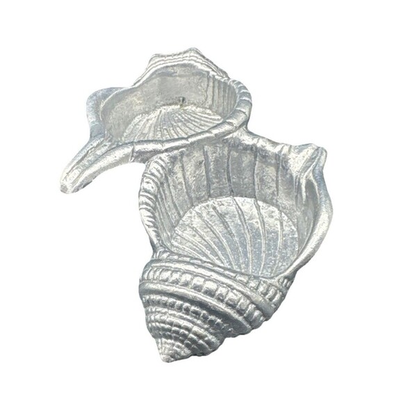 VTG Arthur Court Aluminum Sea Shells Salt & Pepper Shakers Holder/Caddy 1994 - Picture 2 of 9